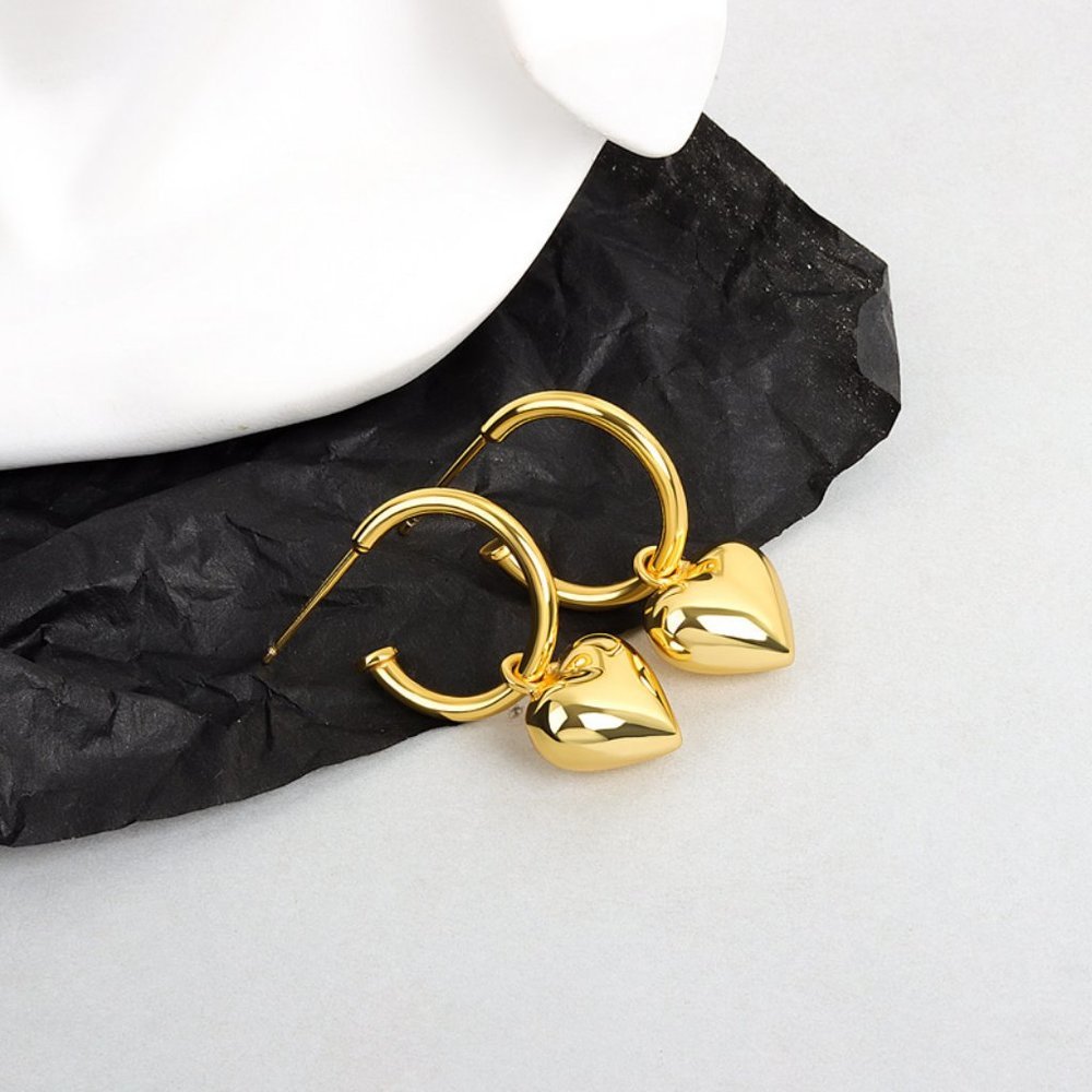 #NEW 925 Sterling Silver Heart Drop Round Hoop Earrings - Picture 5 of 10